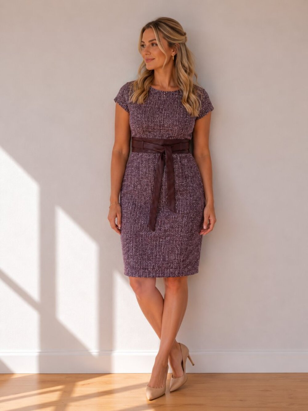 Calvin Klein Burgundy Tweed Pencil Dress | Sheath Career Office Dress